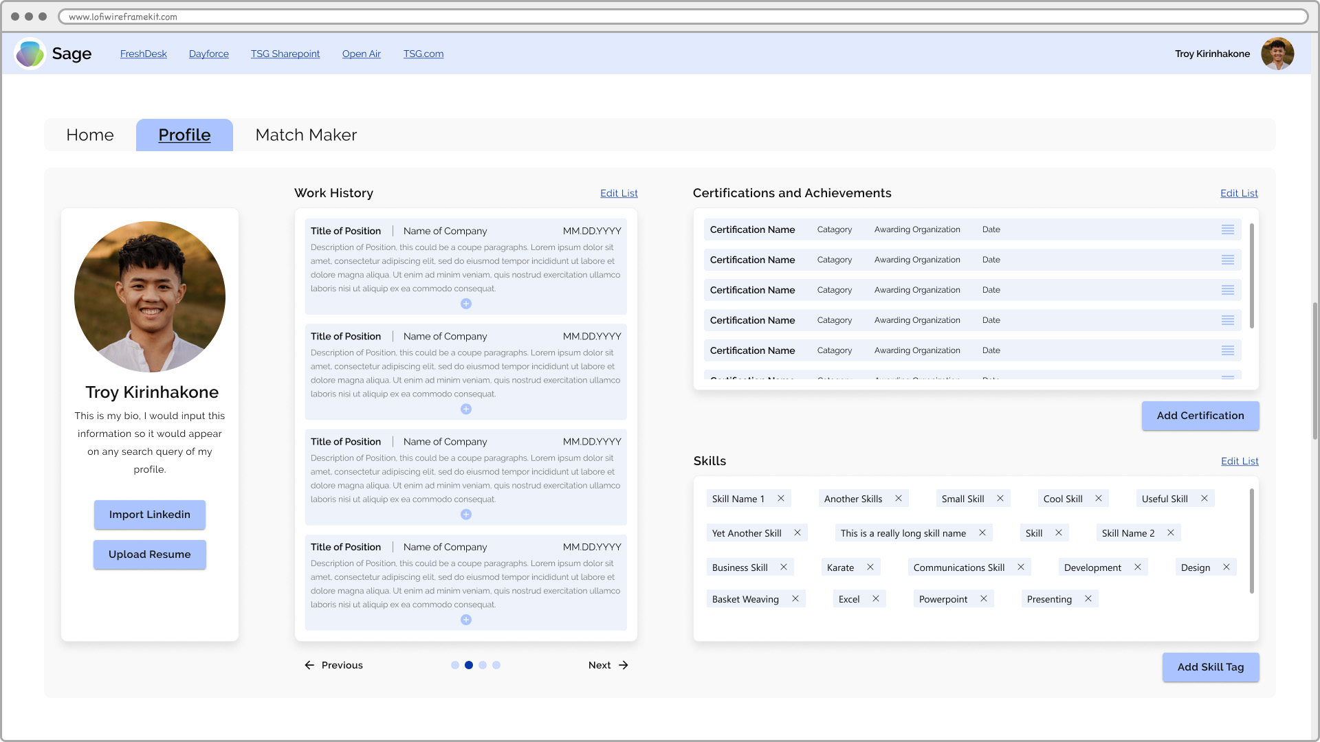 Concept mockups of a internal tool to track Spur Reply employee skillsets